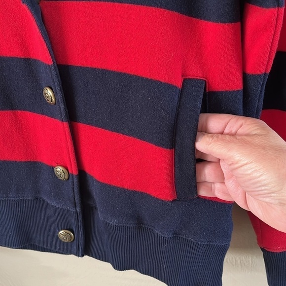 Tommy Hilfiger Sweatshirt Cardigan Red & Blue Striped Long Sleeve Button Size M - Picture 7 of 15